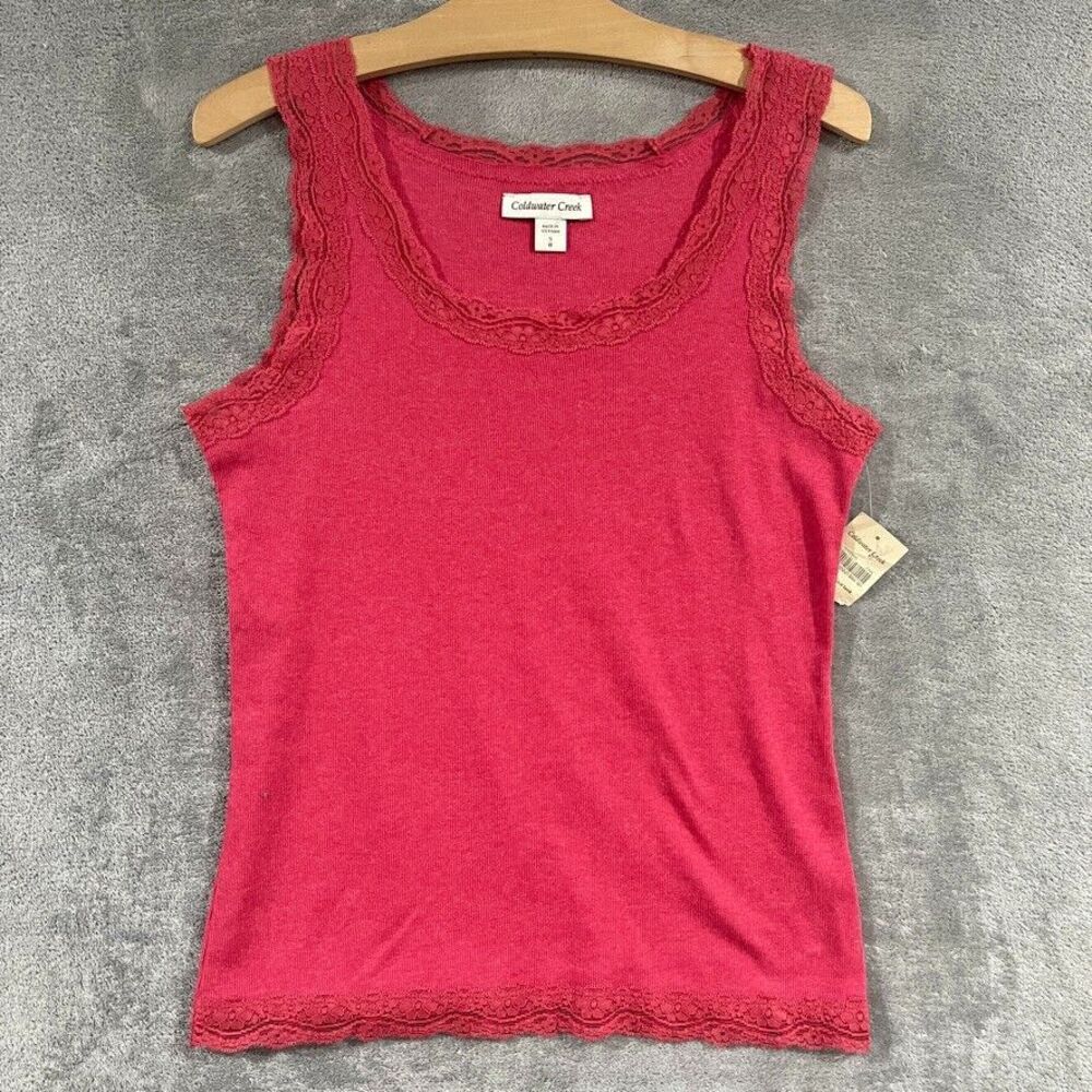 Vintage Y2K Coldwater Creek Ribbed Lace Tank Top Cotton Stretch NEW Sz Small